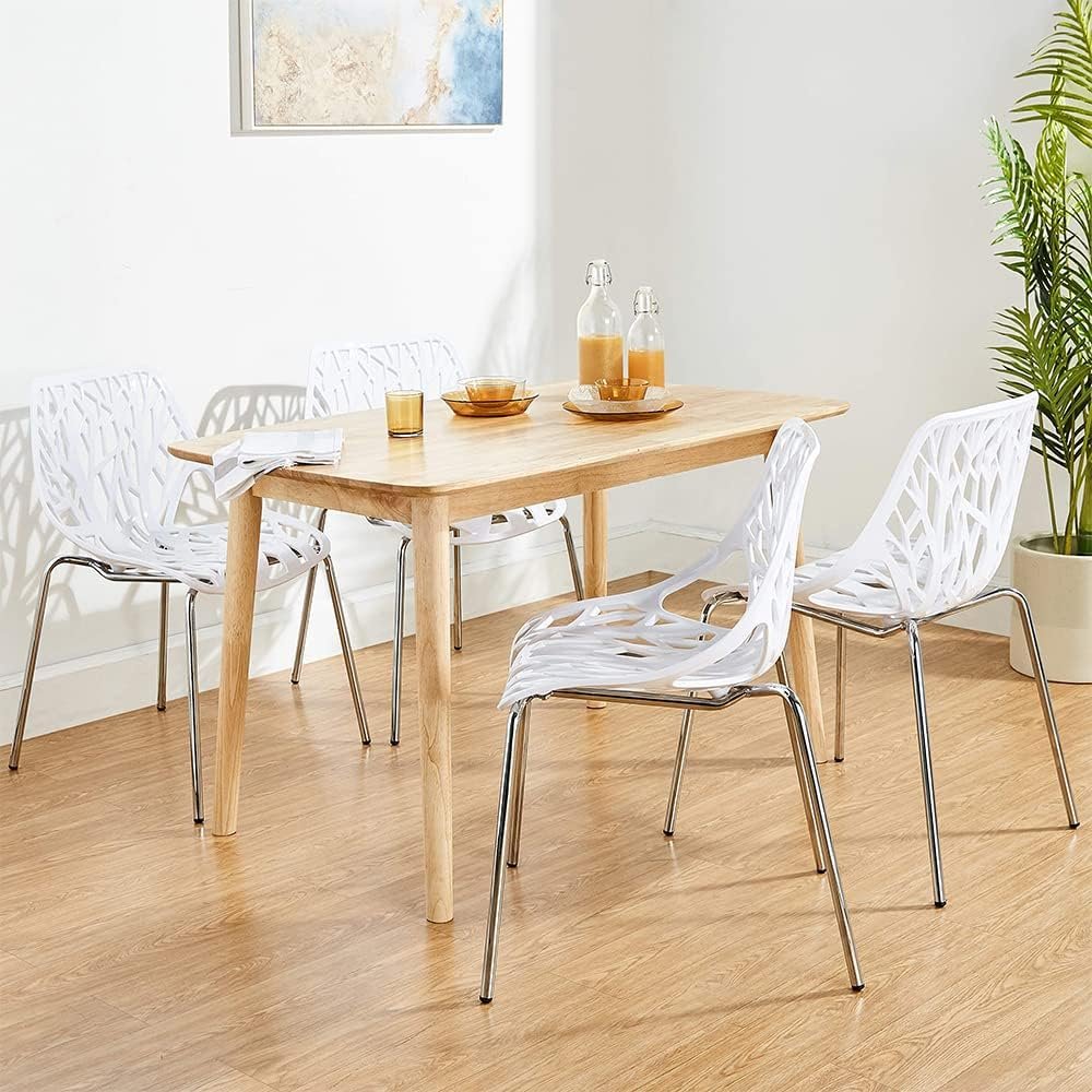 Wooden Dining Table with 4 White Chairs